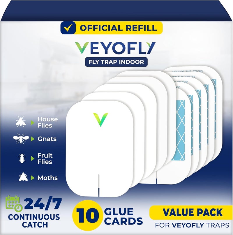 VEYOFLY Fly Trap Indoor Refill, Fruit Fly Traps for Indoors, Gnat Traps for House, Fly Catcher, Fly Trap, Plug in Catch for Fruit Flies, Moths, Gnats, Mosquito Trap (Pack of 10 Refills) - Image 1